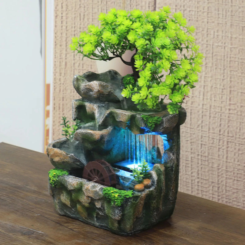 TranquilStream – LED-vandfontæne med naturlig Rock and Tree Design