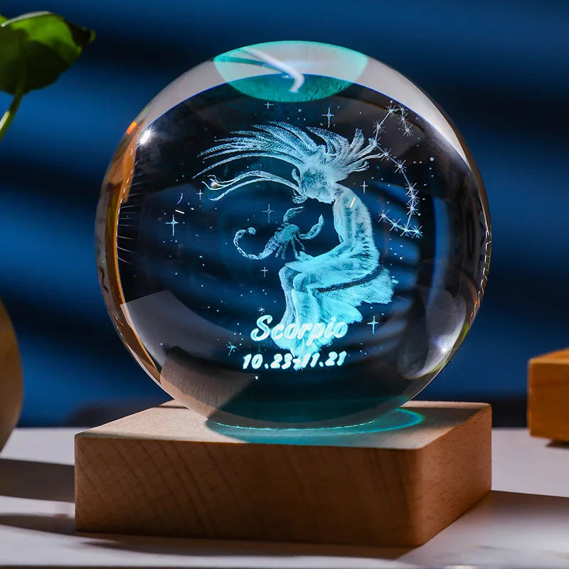 StellarGlow - 3D krystal solsystemlampe med oplyst stjerneindgravering