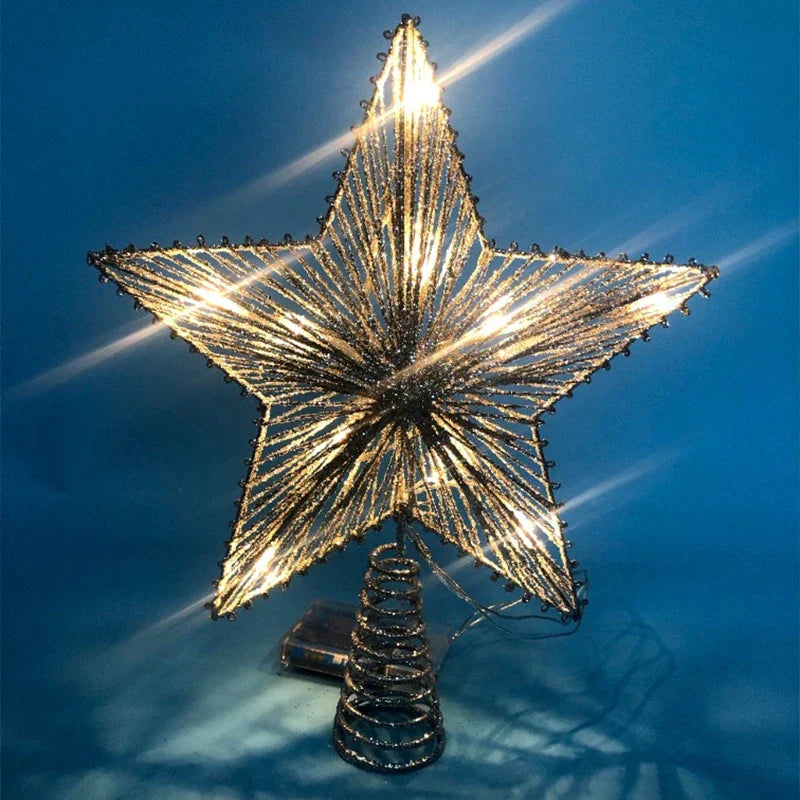 TwinkleGlow - LED Star Tree Topper Med Varmt Lys og Nem Opsætning