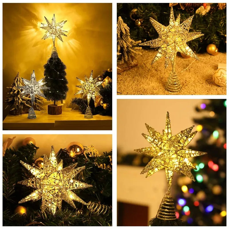 TwinkleGlow - LED Star Tree Topper Med Varmt Lys og Nem Opsætning