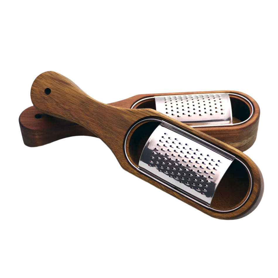 GrateNest – Rivejern i rustfrit stål med aftagelig opsamler i akacietræ