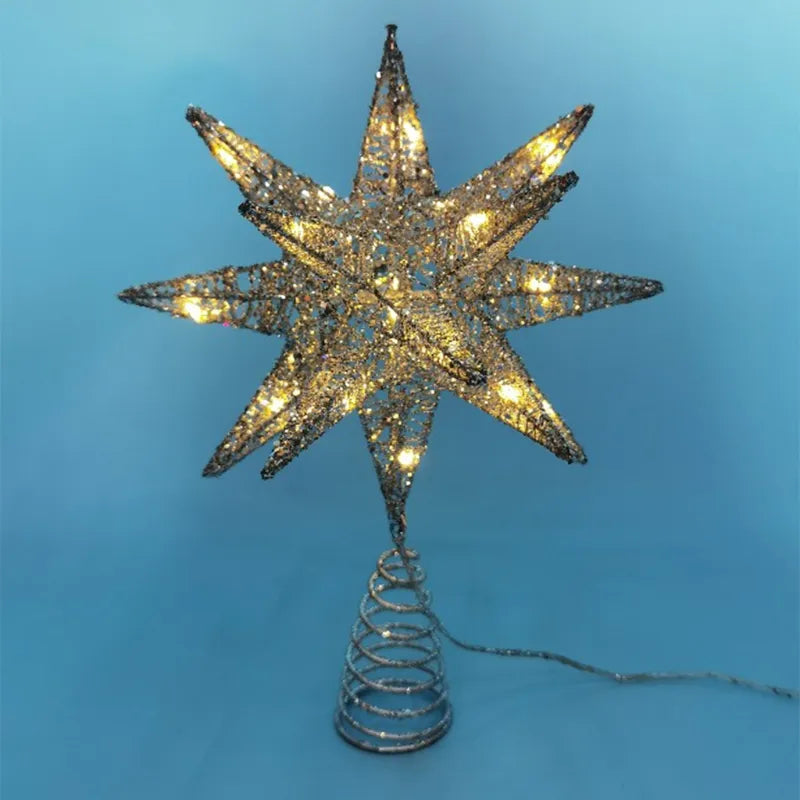 TwinkleGlow - LED Star Tree Topper Med Varmt Lys og Nem Opsætning