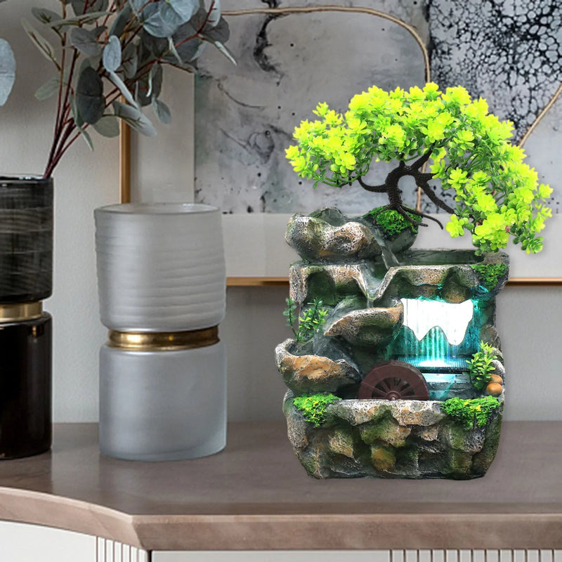 TranquilStream – LED-vandfontæne med naturlig Rock and Tree Design
