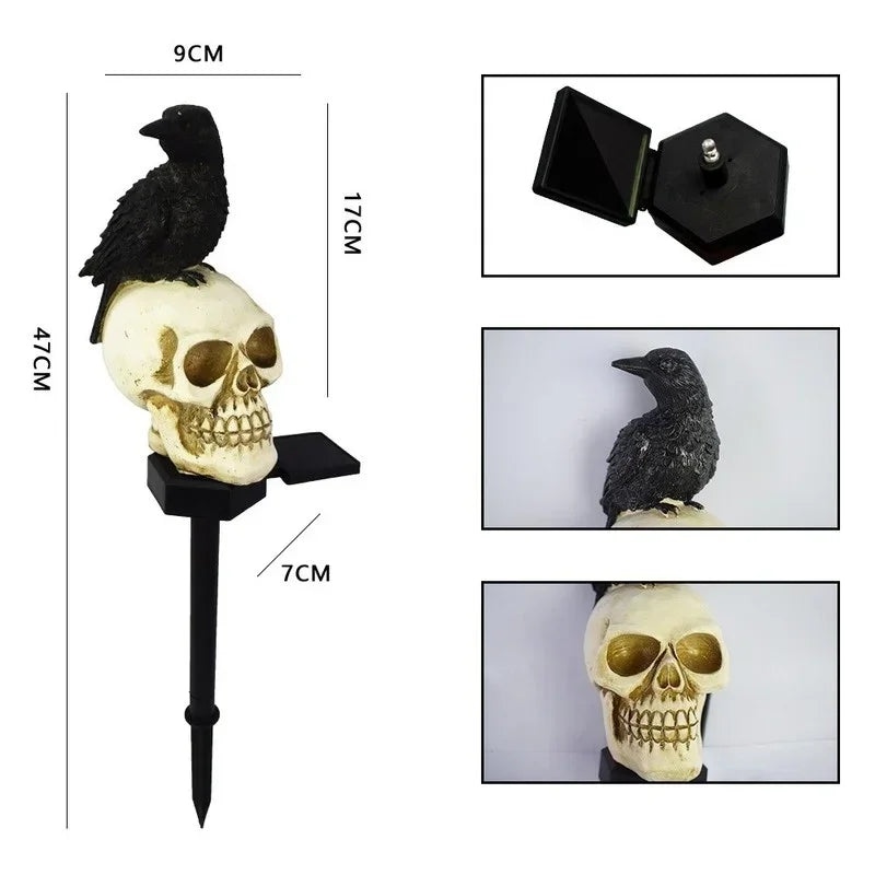 GothicGlow - Solar Raven Skull Garden Stake-lys