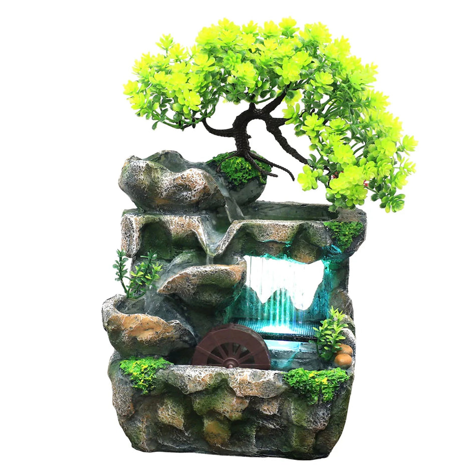 TranquilStream – LED-vandfontæne med naturlig Rock and Tree Design