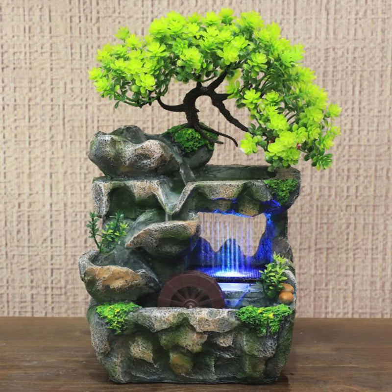 TranquilStream – LED-vandfontæne med naturlig Rock and Tree Design