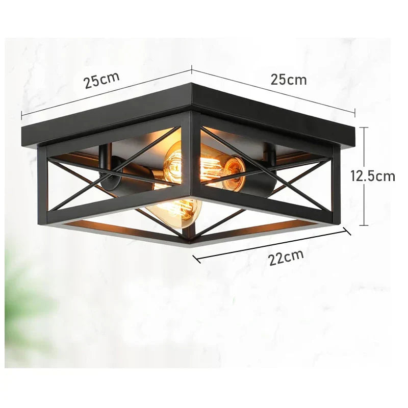 GridGlow – Moderne firkantet loftslampe med synlige pærer og industriel stil