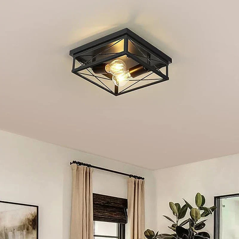 GridGlow – Moderne firkantet loftslampe med synlige pærer og industriel stil