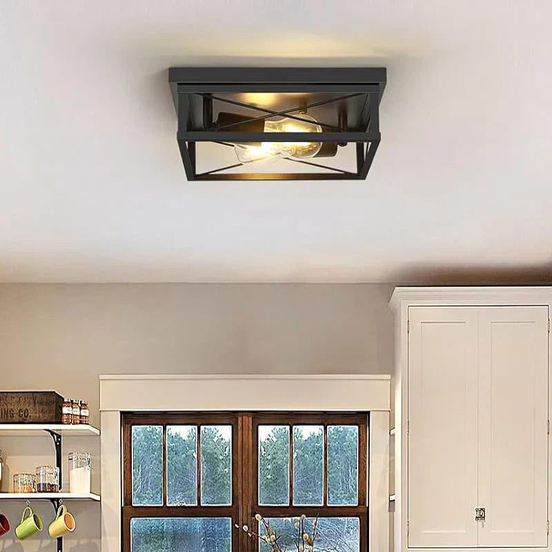 GridGlow – Moderne firkantet loftslampe med synlige pærer og industriel stil