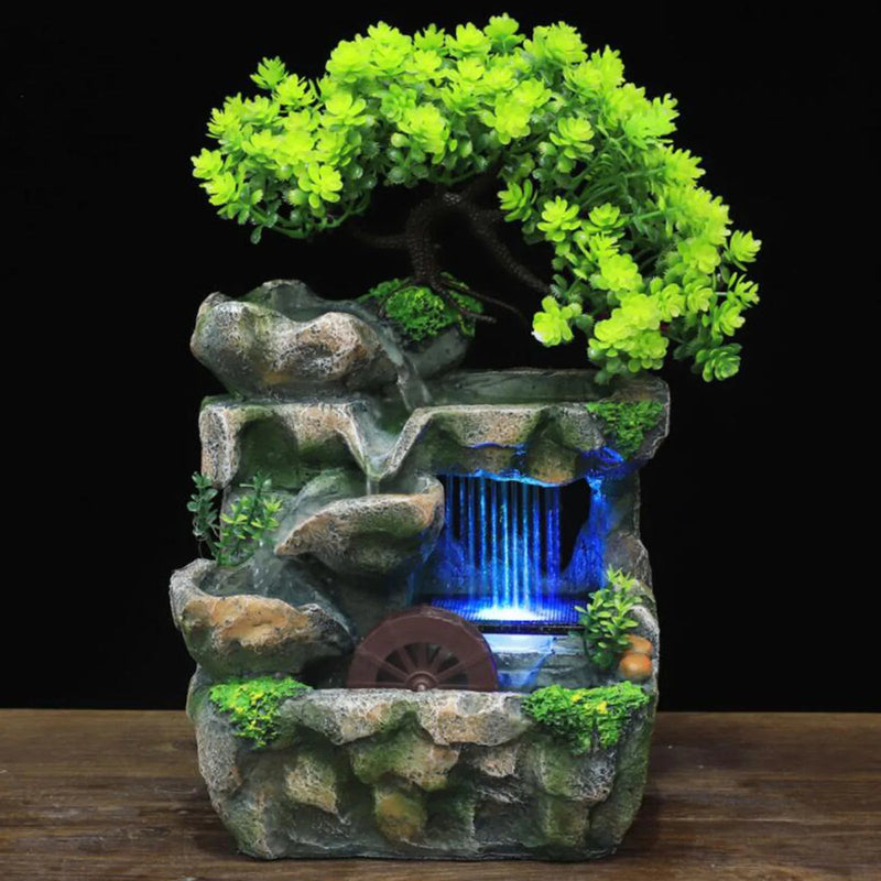 TranquilStream – LED-vandfontæne med naturlig Rock and Tree Design
