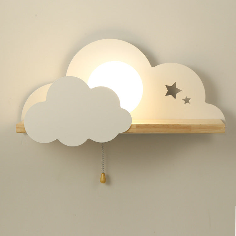 Nordische Macaron-Wolken-Wandleuchte aus Glas und Holz mit 1 Licht