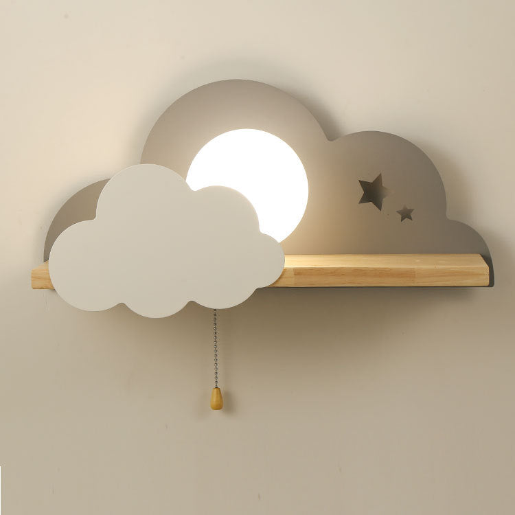 Nordische Macaron-Wolken-Wandleuchte aus Glas und Holz mit 1 Licht