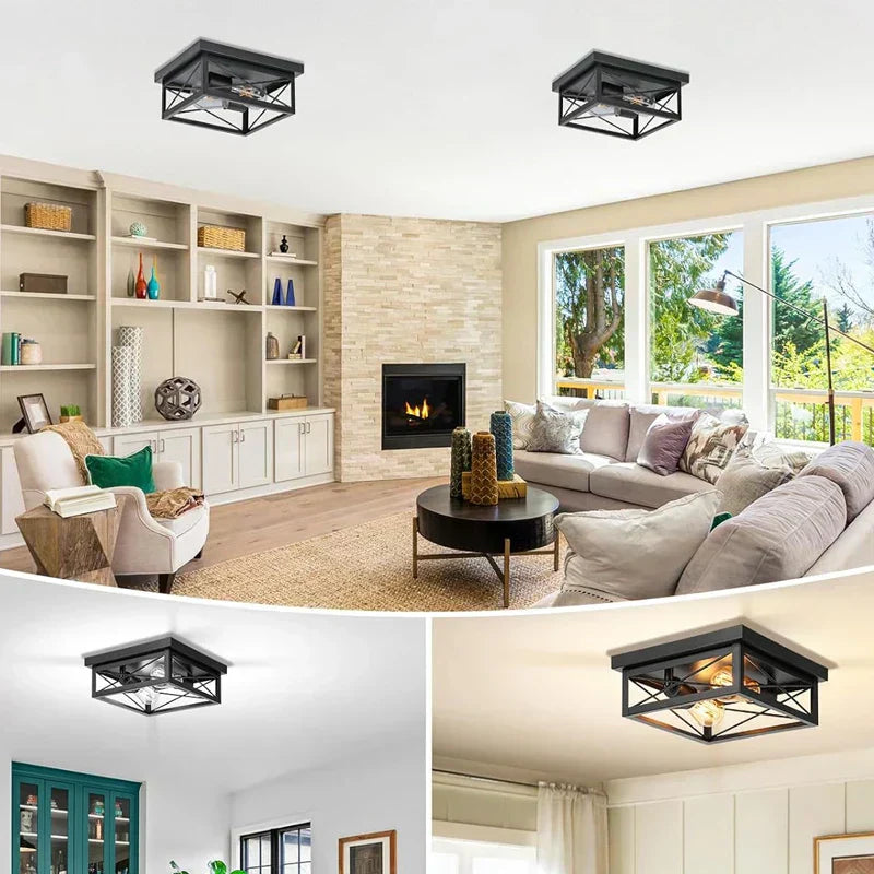 GridGlow – Moderne firkantet loftslampe med synlige pærer og industriel stil