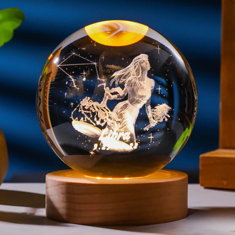 StellarGlow - 3D krystal solsystemlampe med oplyst stjerneindgravering