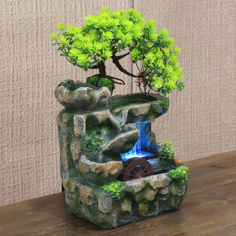 TranquilStream – LED-vandfontæne med naturlig Rock and Tree Design