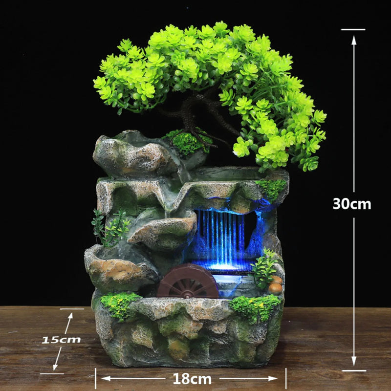 TranquilStream – LED-vandfontæne med naturlig Rock and Tree Design