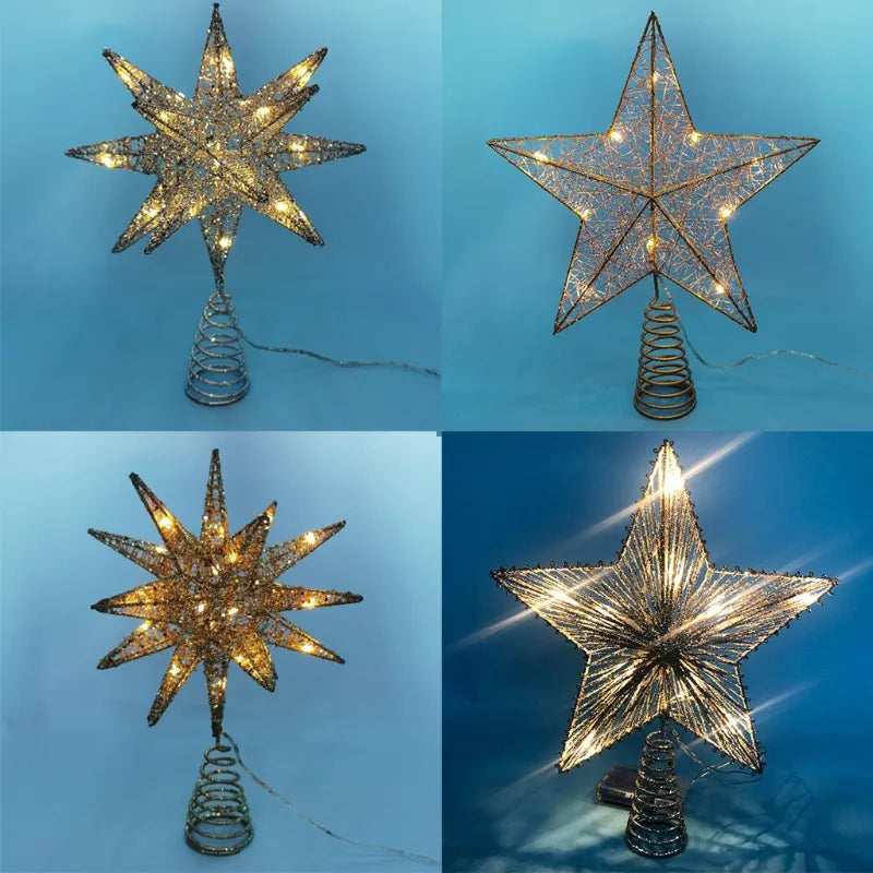 TwinkleGlow - LED Star Tree Topper Med Varmt Lys og Nem Opsætning