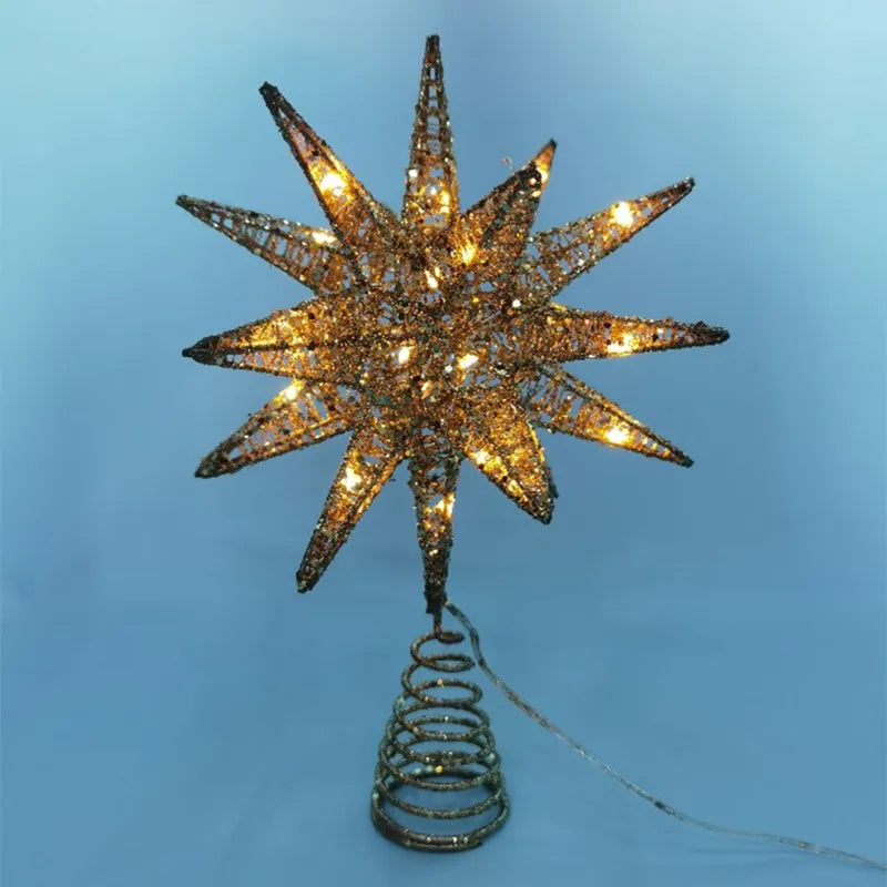 TwinkleGlow - LED Star Tree Topper Med Varmt Lys og Nem Opsætning