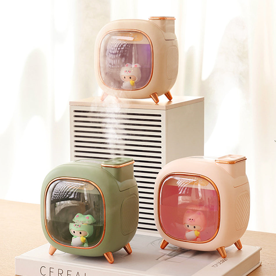 BreezyPals – Tegneserieagtig aromaluftfugter med dobbelt tåge og blødt omgivende lys