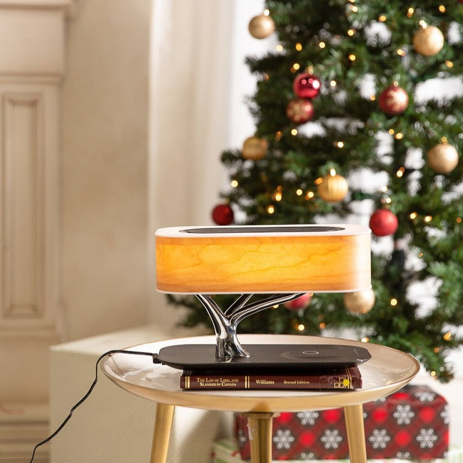 LumeGlow – Moderne bordlampe med unik form og trådløs opladningssokkel