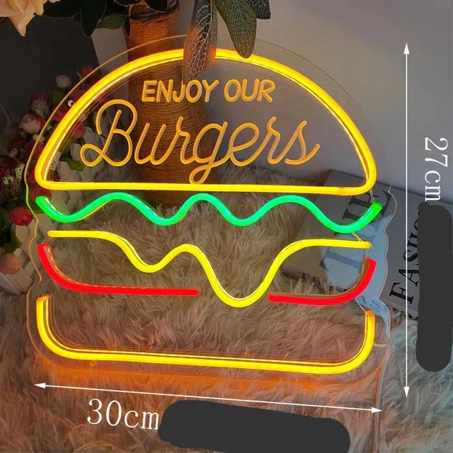 QuickBite - Levende fastfood neon-natlys for en trendy og sjov atmosfære