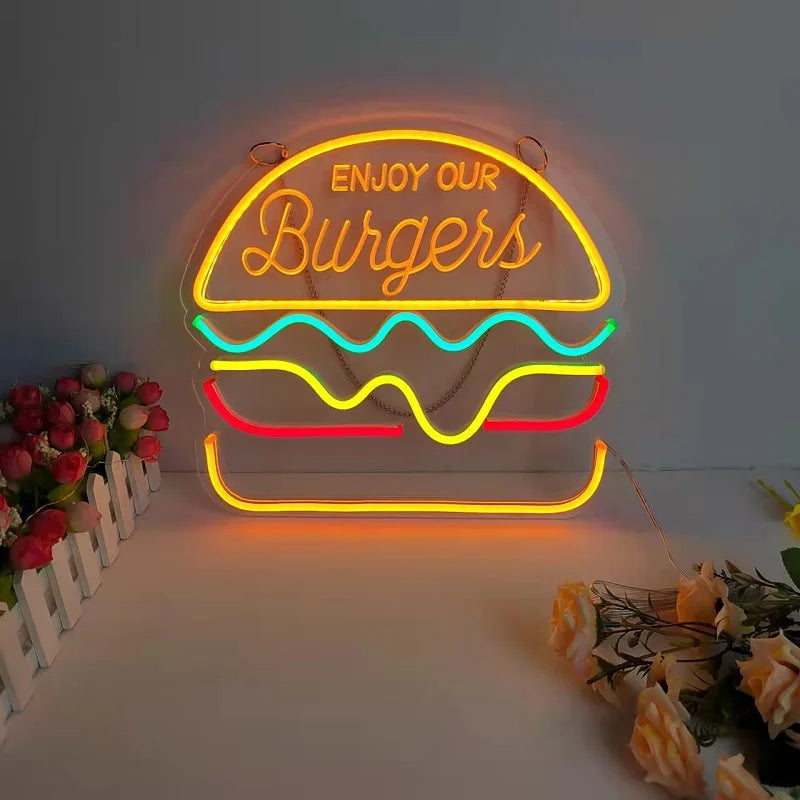 QuickBite - Levende fastfood neon-natlys for en trendy og sjov atmosfære