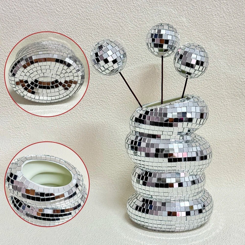 ShineGlint – Mosaikglasvase med spejlfliser og discokugle-finish