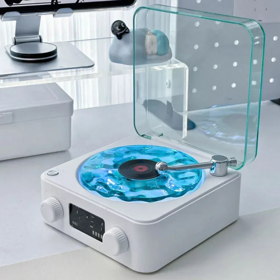 WaveTune – Retro vinylhøjttaler med roterende pladespiller og justerbar belysning