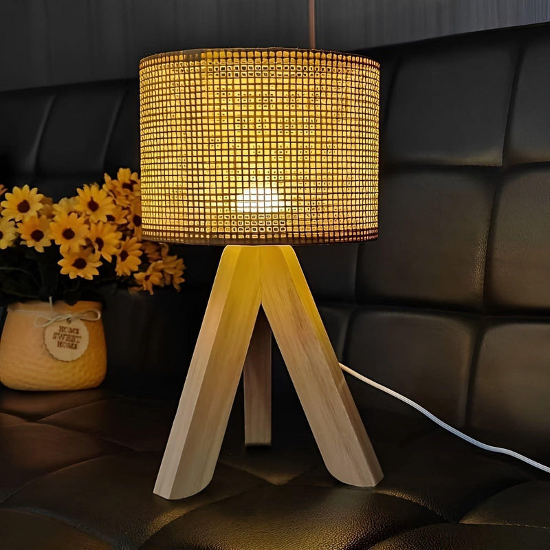 WovenWood - Håndlavet USB-drevet bordlampe med varm LED-glød
