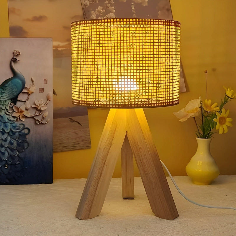 WovenWood - Håndlavet USB-drevet bordlampe med varm LED-glød