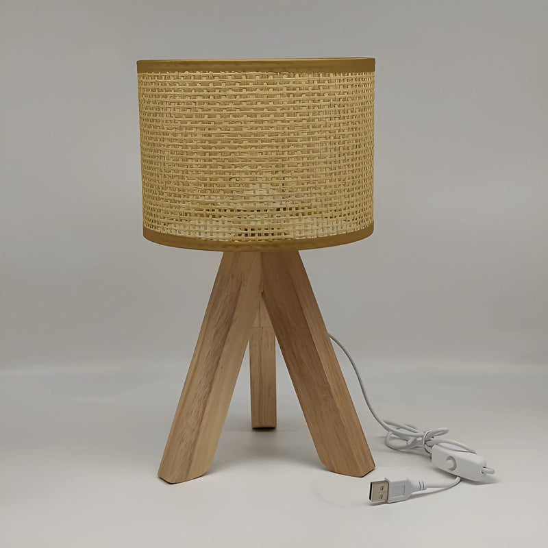 WovenWood - Håndlavet USB-drevet bordlampe med varm LED-glød