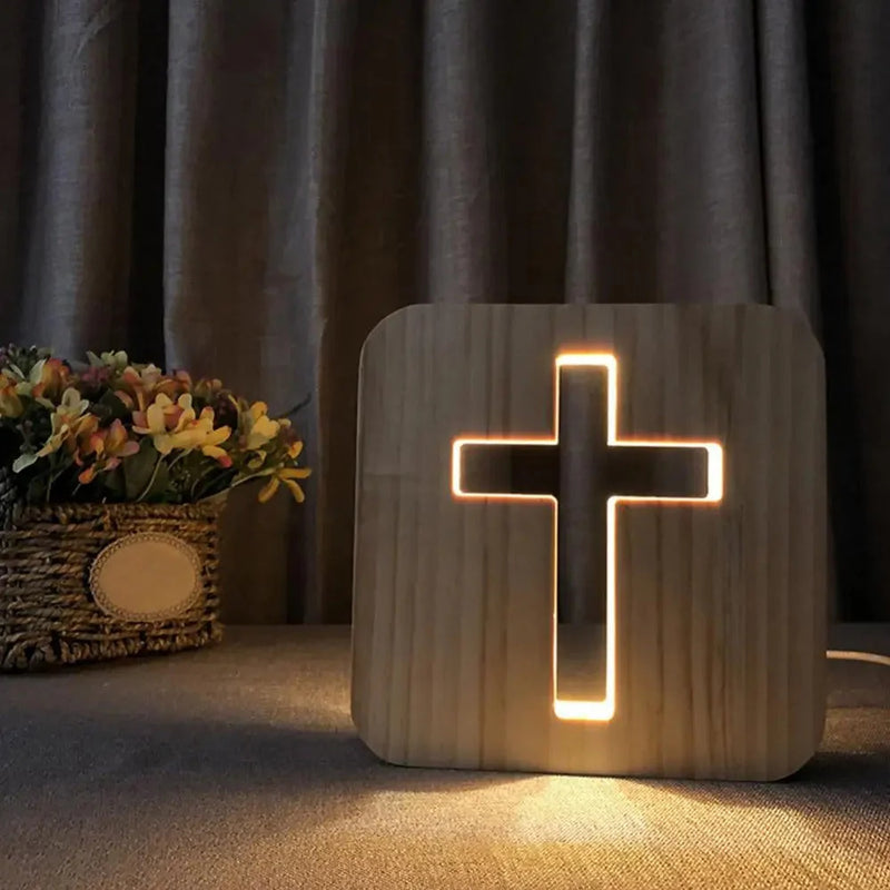 FaithGlow – Minimalistisk Trækors LED Natlampe