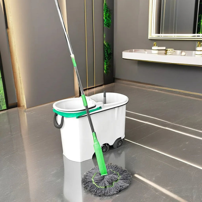 MopTiq – 360° roterende mikrofibermoppe med håndfri vridning for nem rengøring