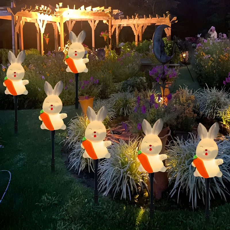 BunnyGlow - Sæt med 6 solcelledrevne påskeharelys med glødende festlig charme