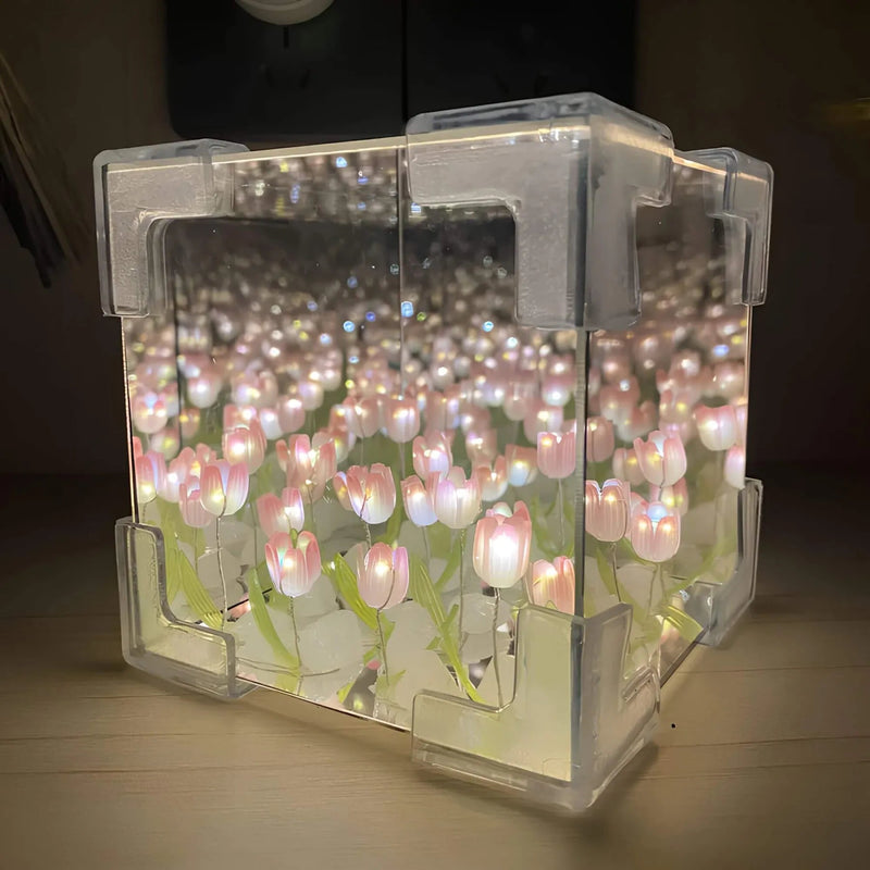 BloomAura - LED-gaveæske med lysende silkeblomsterarrangement
