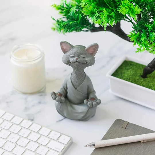 SerenePaws - Håndlavet Buddha Cat Statue til inspireret interiør