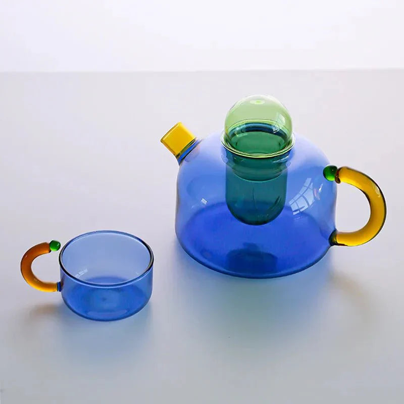 TeaLuxe – Gennemsigtig Glas Tekande og Krus Sæt til Elegante Te Øjeblikke