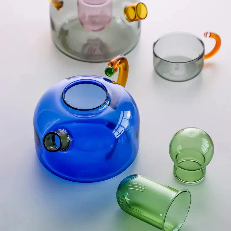 TeaLuxe – Gennemsigtig Glas Tekande og Krus Sæt til Elegante Te Øjeblikke