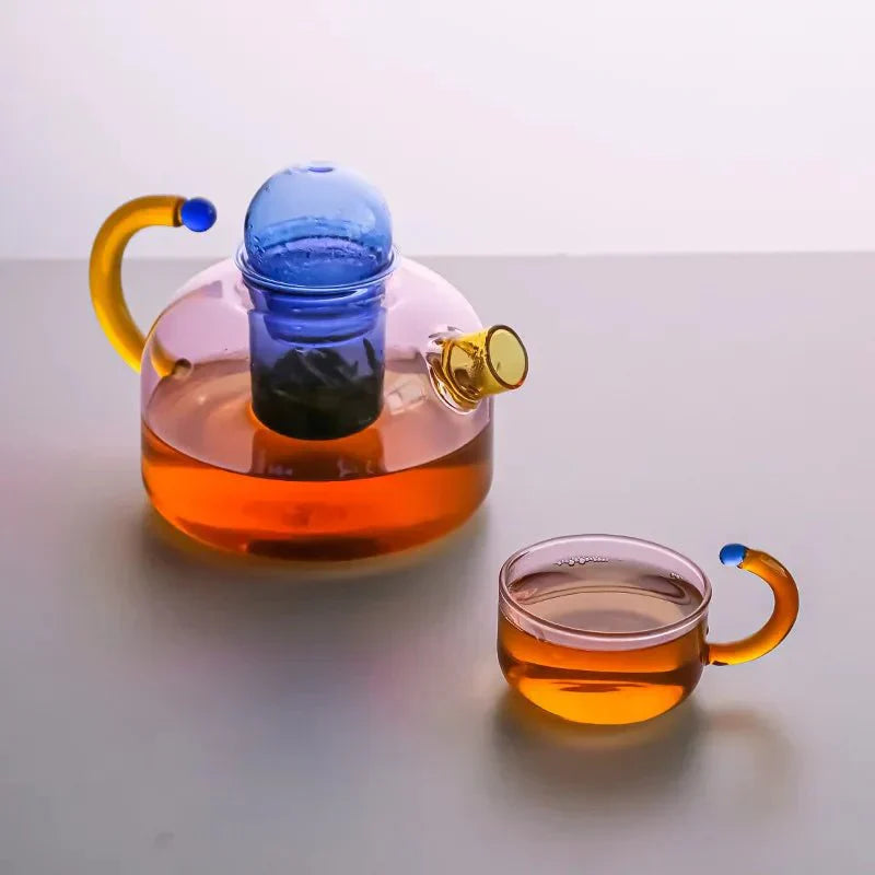 TeaLuxe – Gennemsigtig Glas Tekande og Krus Sæt til Elegante Te Øjeblikke