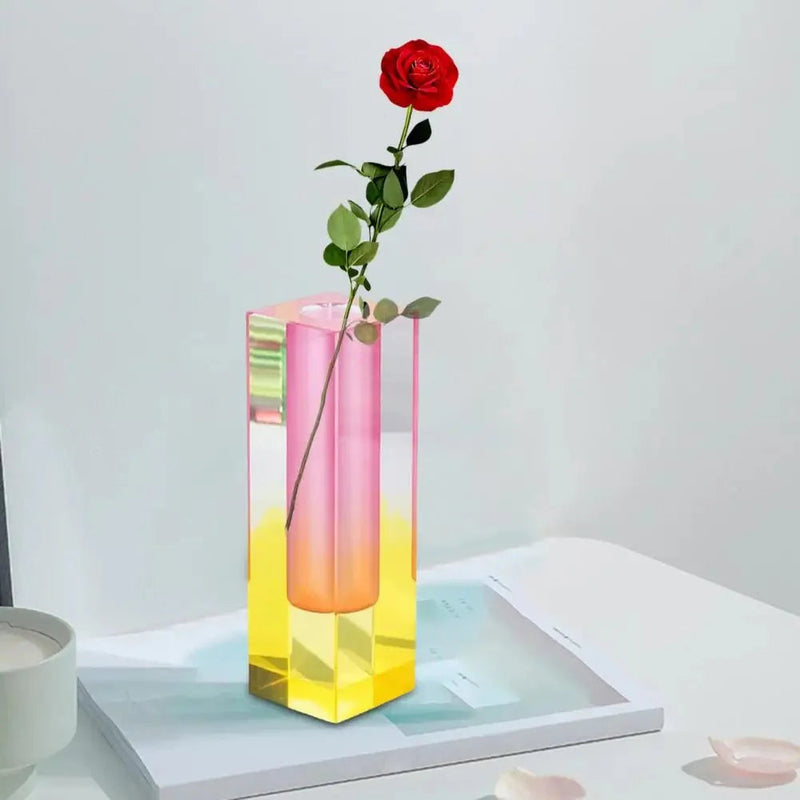 LumiVase - Elegant Cuboid vase med gradientfarver og krystaleffekt