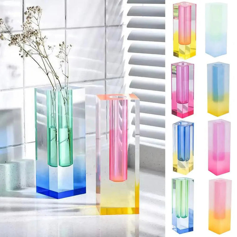 LumiVase - Elegant Cuboid vase med gradientfarver og krystaleffekt