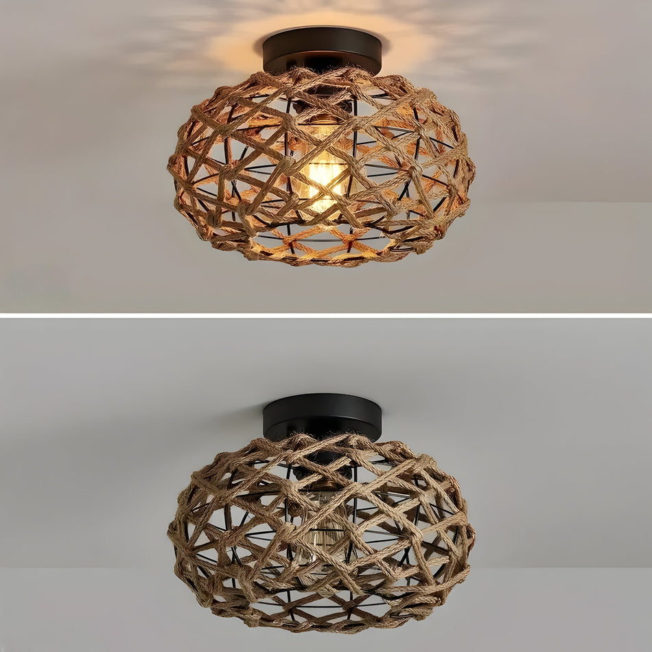 BohoGlow - Loftlampe i kyststil med vævet reb og rustik stil