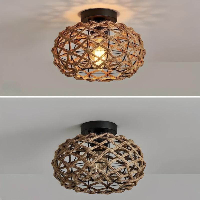 BohoGlow - Loftlampe i kyststil med vævet reb og rustik stil