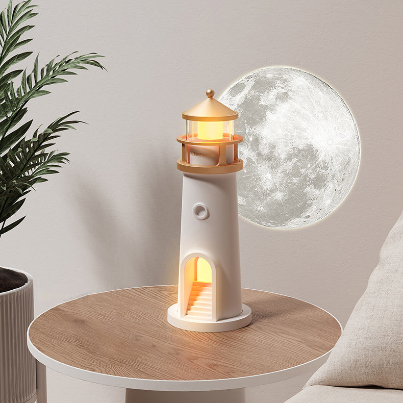 LighthouseGlow - Elegant højttalerlampe med natlys og måneskinsprojektion