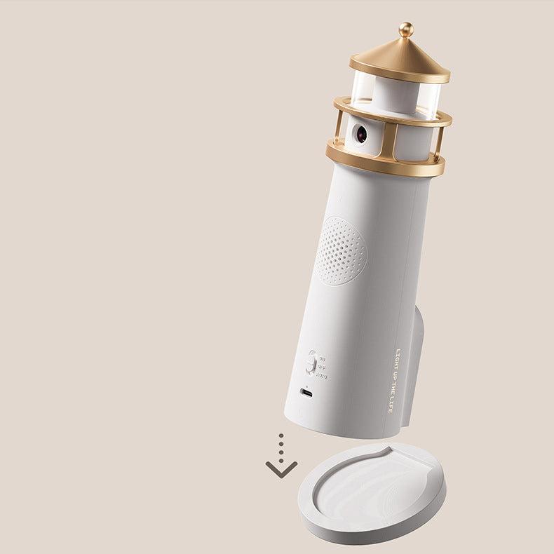 LighthouseGlow - Elegant højttalerlampe med natlys og måneskinsprojektion