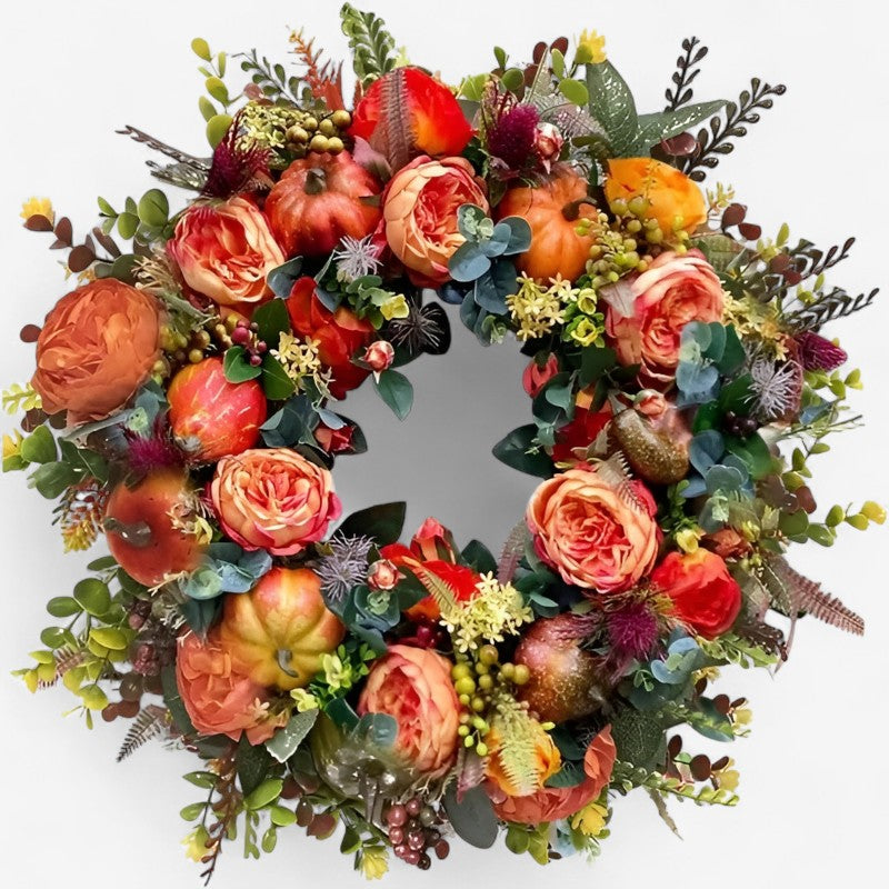 PumpkinPetal – Krans med græskar og pæondesign til boligindretning