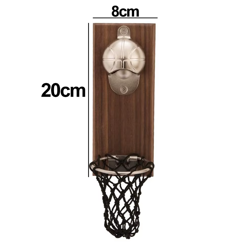 HoopCap – Flaskeåbner til væg med basketballnet og kapselopsamler