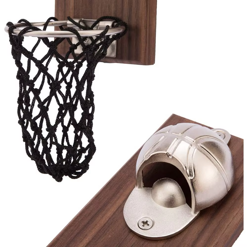 HoopCap – Flaskeåbner til væg med basketballnet og kapselopsamler