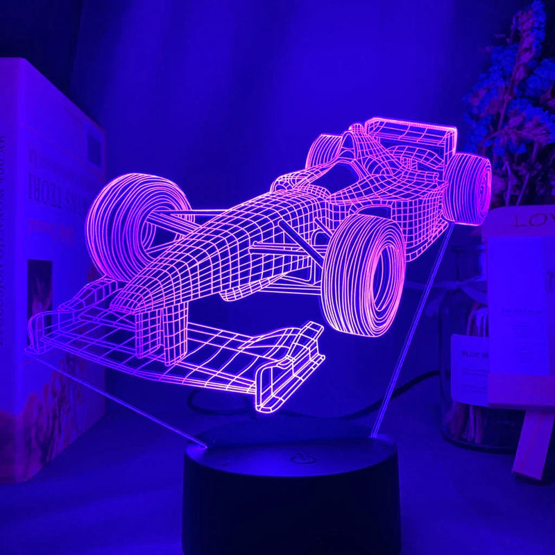 SpeedGlow – 3D Formel 1-racerbillampe med 7-farvet LED-tilstand og fladt design