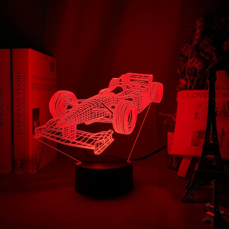 SpeedGlow – 3D Formel 1-racerbillampe med 7-farvet LED-tilstand og fladt design